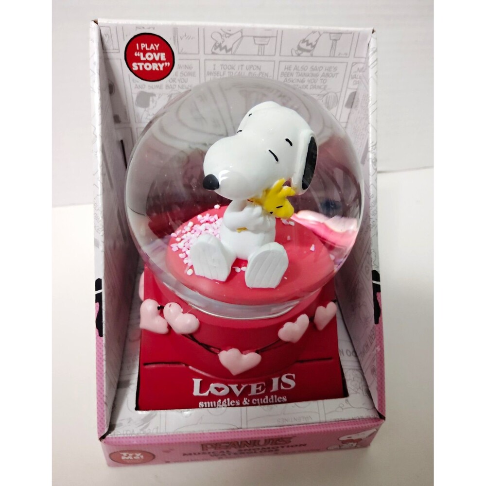 Peanuts Love Is Snoopy & Woodstock Musical Water Snow Globe Hearts Valentine